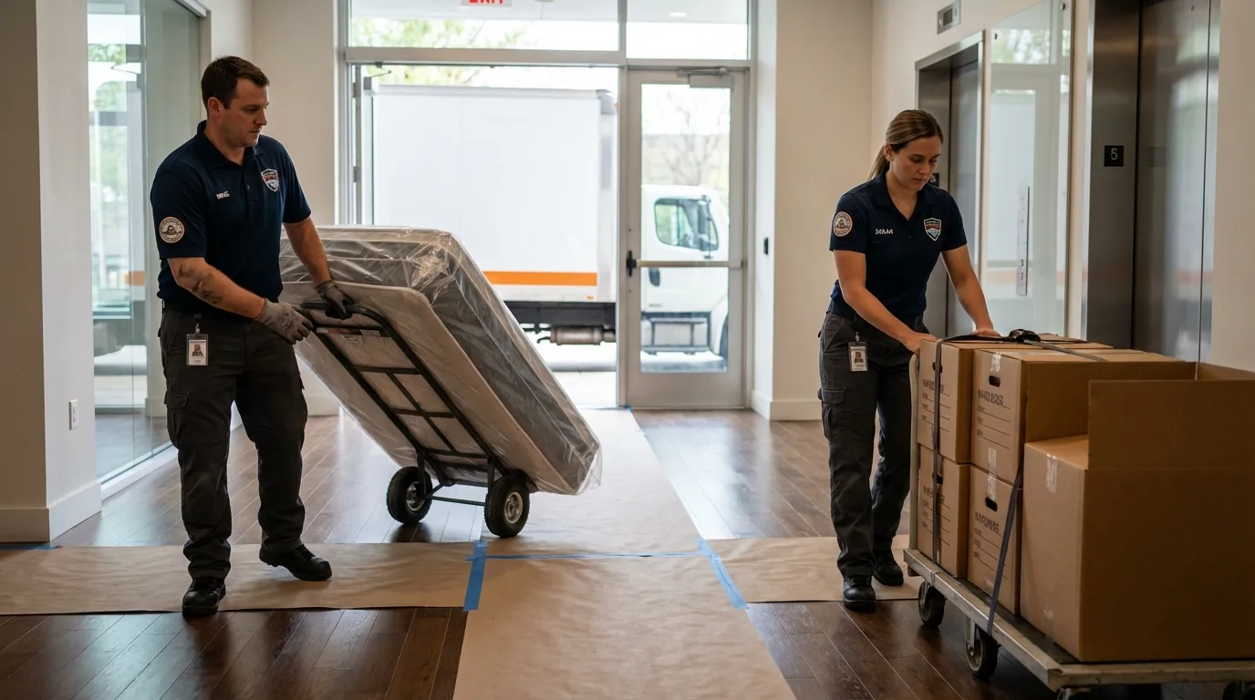 Professional apartment movers loading elevator in Antlers, OK