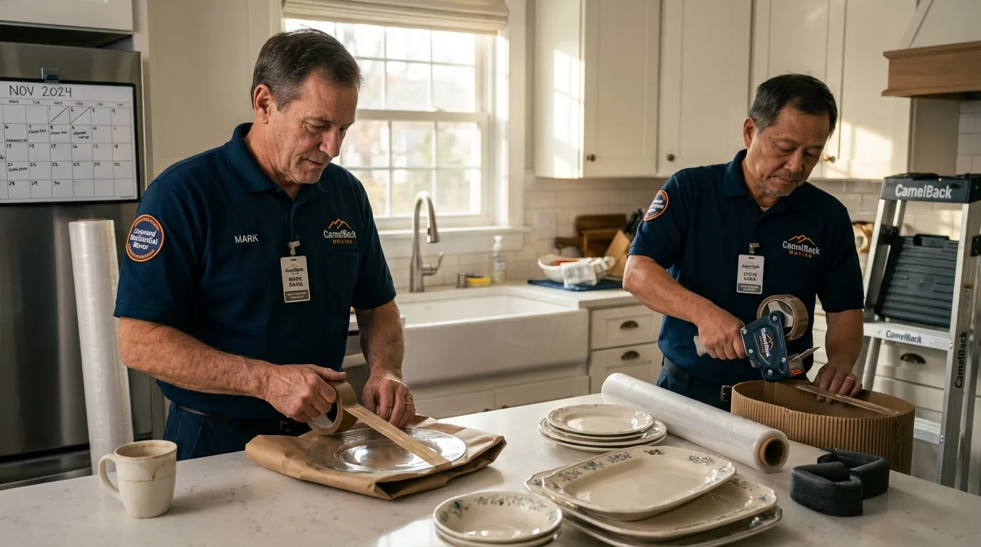 Professional crew packing kitchen dishware in Antlers, OK
